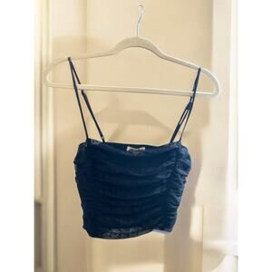 Ruched Mesh Cami Top Black Spaghetti Strap Size M, XXL Y2K Style